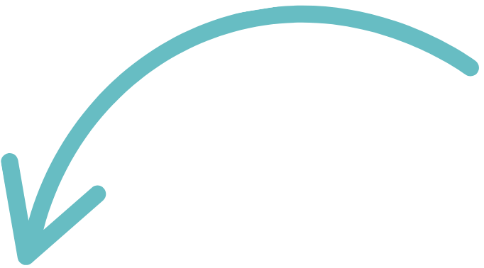Curved teal arrow pointing downward and to the right for senior picture web design.