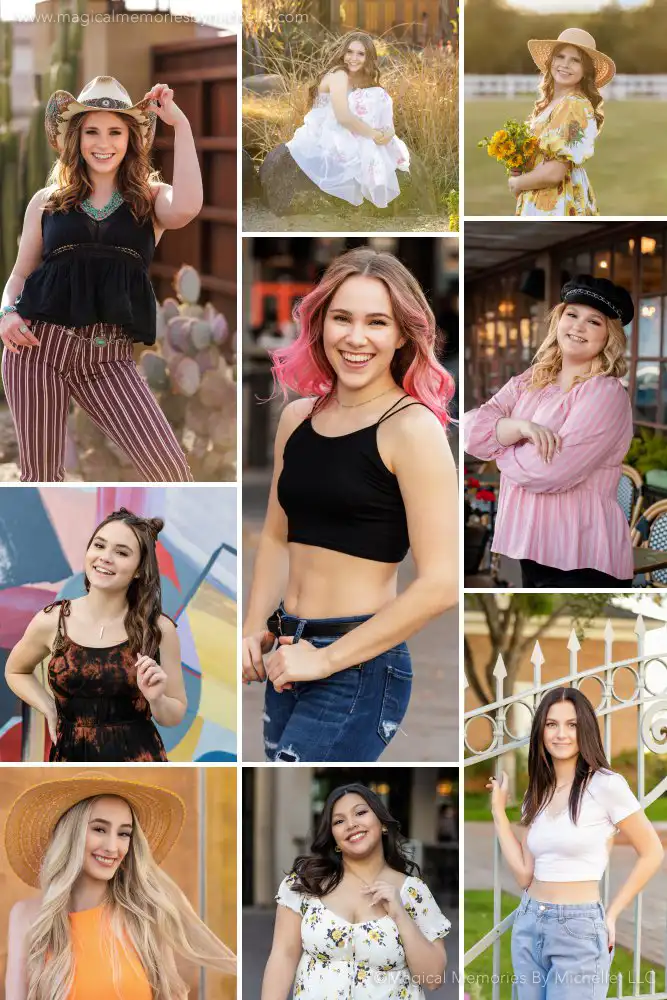 Collage of senior girls showing easy and natural posing ideas for senior pictures in Arizona.
