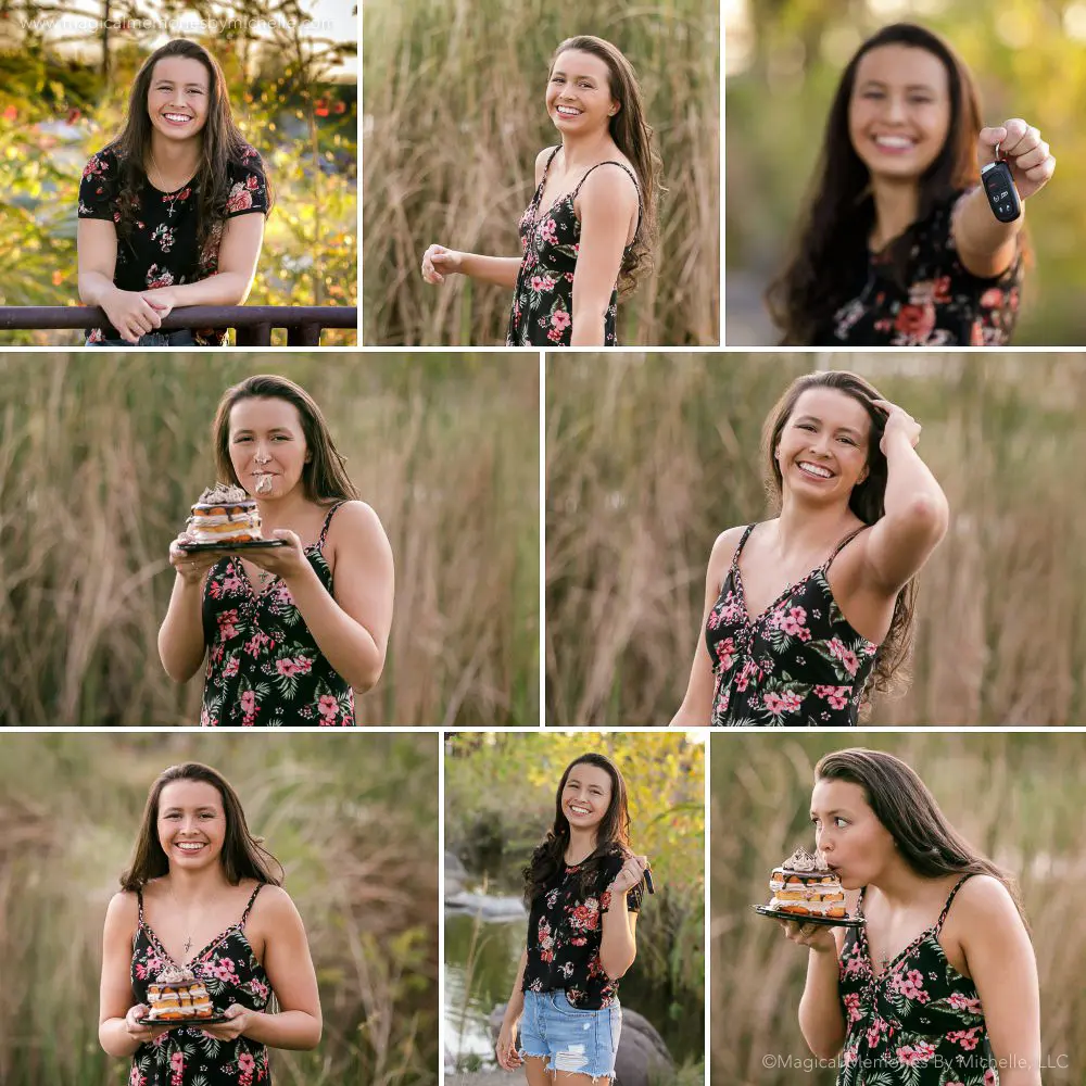 Teen girl celebrates her birthday with an outdoor photo session, cake, and new car keys.